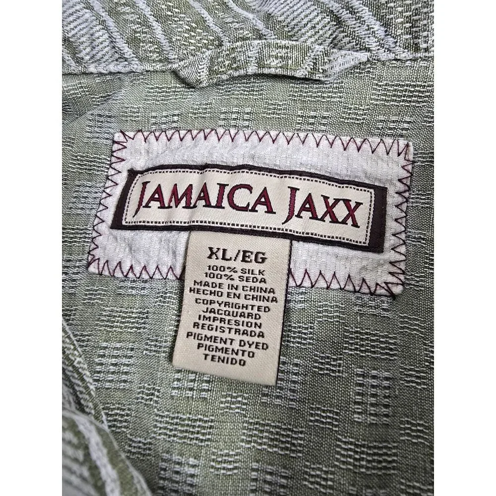 Jamaica Jaxx Shirt Mens XL Green Short Sleeve Button Up Hawaiian Leaf‎ Silk Vtg